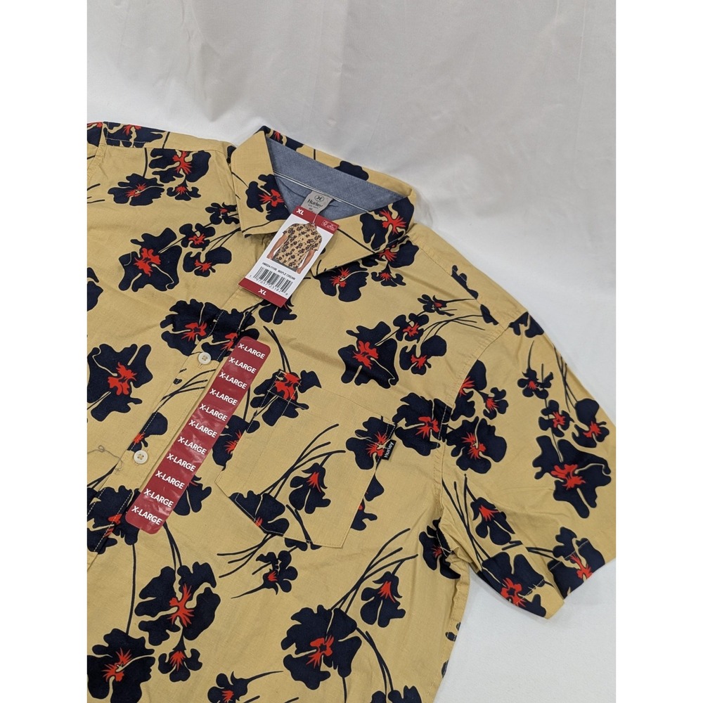 NWT Hurley Maple Cream Mens Shirt Hawaiian‎ Floral Print  SIZE XL - MSRP $52